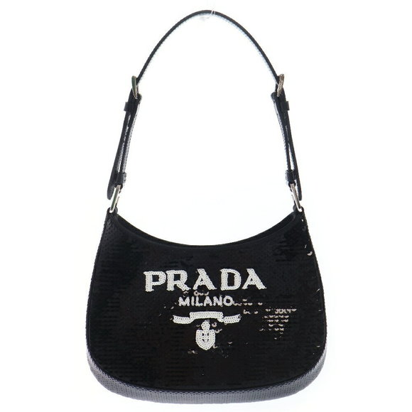 Prada Cleo Sequin Shoulder Bag Black White - Picture 1 of 5